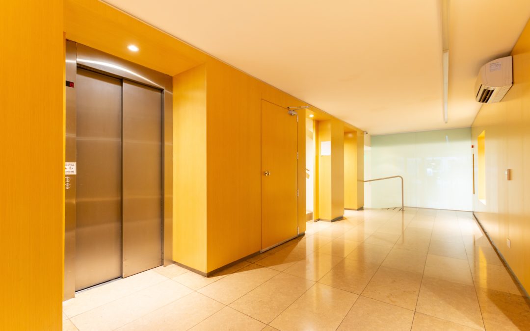 Elevator doors in a hallway